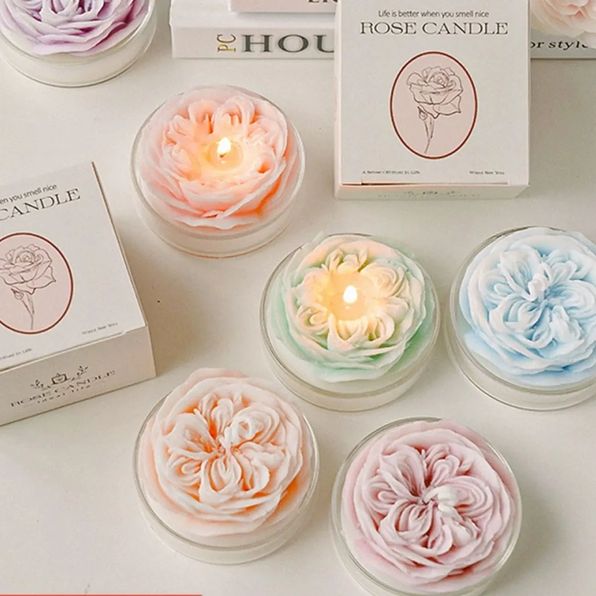 Rose Aromatherapy Candles Valentine's Day Gifts Home Decor Bathroom Atmosphere Candle Lights Customizable Fragrance Colors