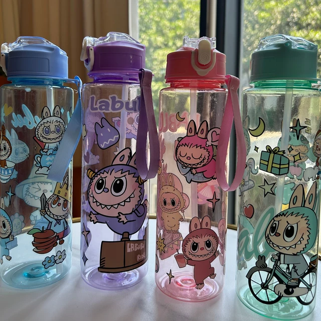 Cartoon Children 750ml Leakproof Labubu Drinking Cup Outdoor Sports Bpa Free Plastic School Water Bottle with Straw