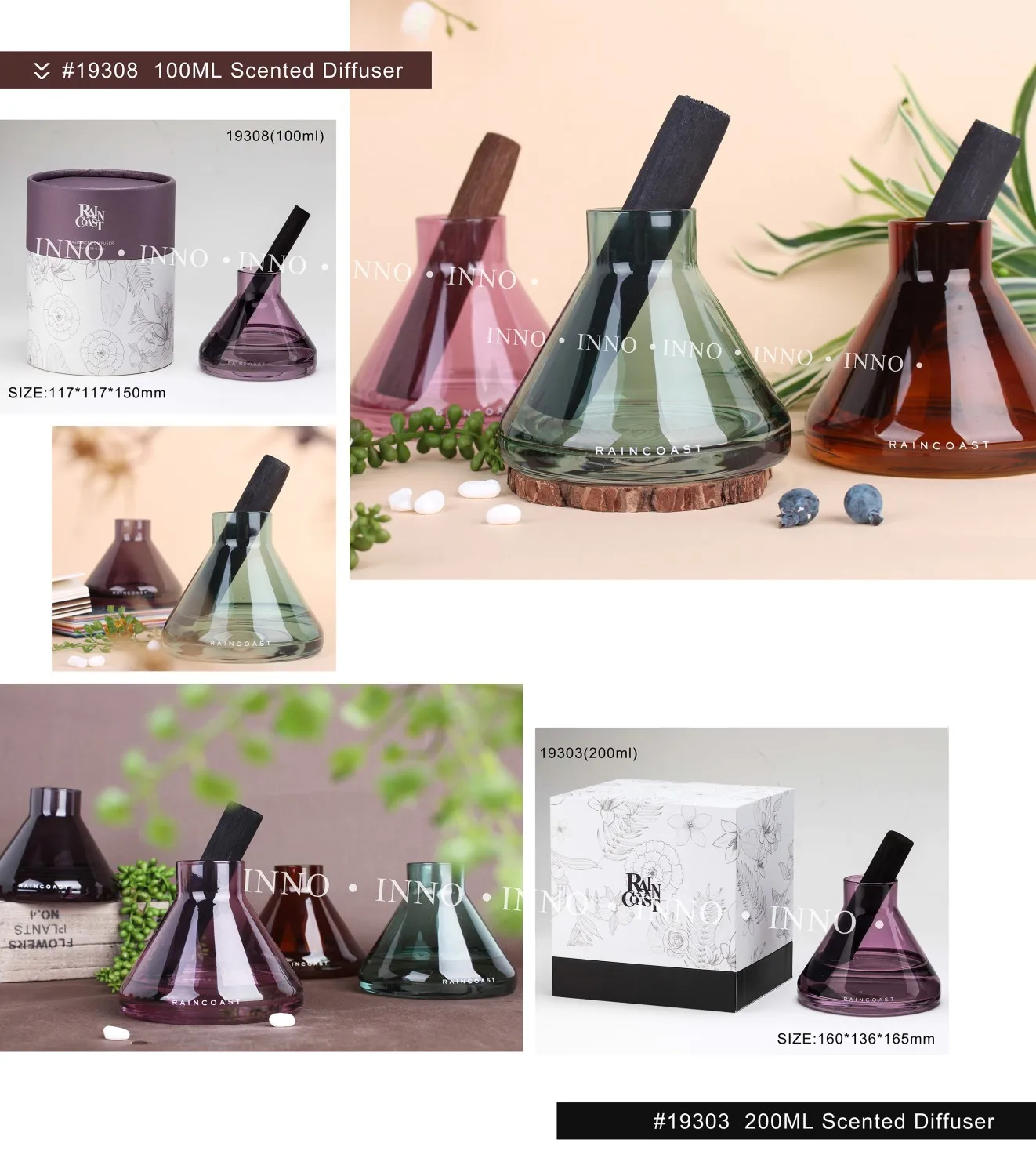 Raincoast Home Decorative Aroma Air Diffuser Glass Perfume 100ml Reed