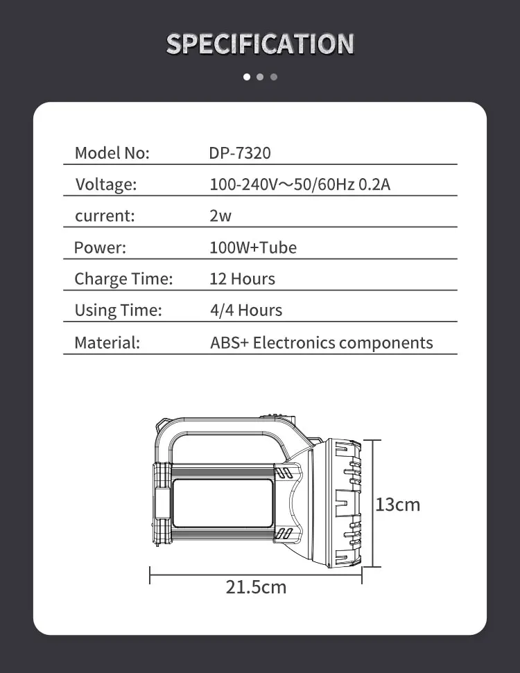 Factory Rechargeable LED Searchlight Battery with Side SMD Emergency Light Handheld Hunting Camping Outdoor