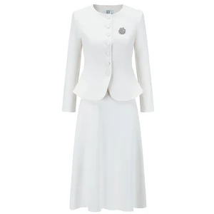 2-Piece Stylish White Flared Skirt Suit for Women High Quality Business Suits Age-Reducing Style by Manufacturer