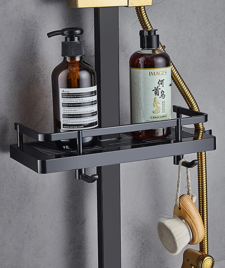 Luxury Bathroom Black Gold Shower Kit 4 Functions Piano Brass Shower