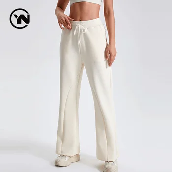 Women Causal Flared Pants Drawstring High Waist Pants With Pocket Fashion Running Outfits Boot Cut Leggings