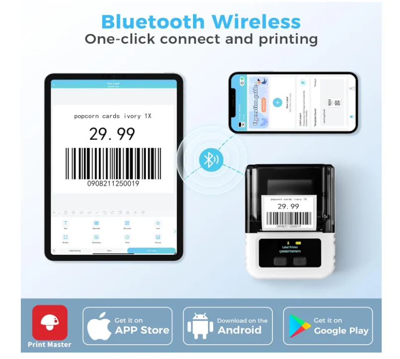 Stampante Per Etichette Termica Phomemo M120 - Bluetooth, Senza Inchiostro, Per Codici A Barre E QR, Portatile