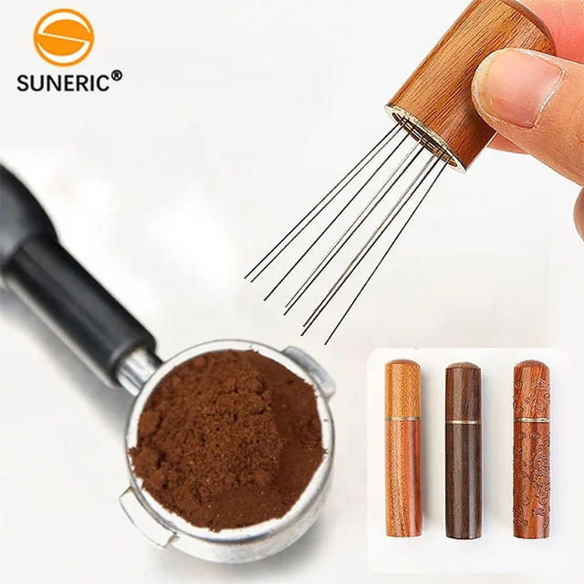 Portable Wood Handle Espresso Distribution WDT Tool 8 Needles Stainless Steel Coffee Powder Stirrer