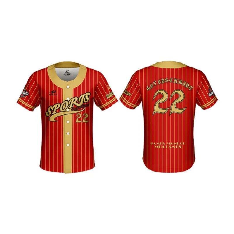 Wholesale Custom Stripes Baseball Shirt Red And Gold Softball Shirt  Sublimated Baseball Uniform Blank Baseball Jerseys From m.