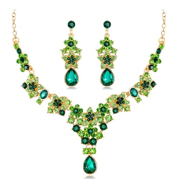 RFJEWEL Cheap Price Beautiful Hot Selling Bride Necklace Set Fashion High-grade Crystal Necklace Earring Jewelry Two-piece Set