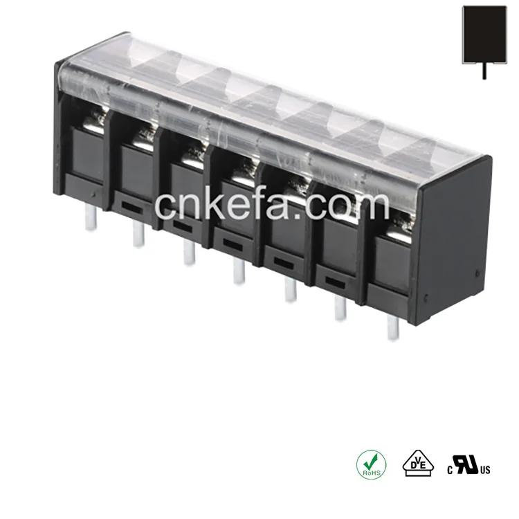 Bloc Téarmaíneach PCB KEFA KF72C-13.0, 600 V, 30 A, 13 mm, PA66, dubh, le clúdach, bloc téarmaíneach ar airde iomlán