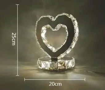 Heart-shaped table lamp simple decoration stainless steel crystal lamp bedroom table light living room LED lamp