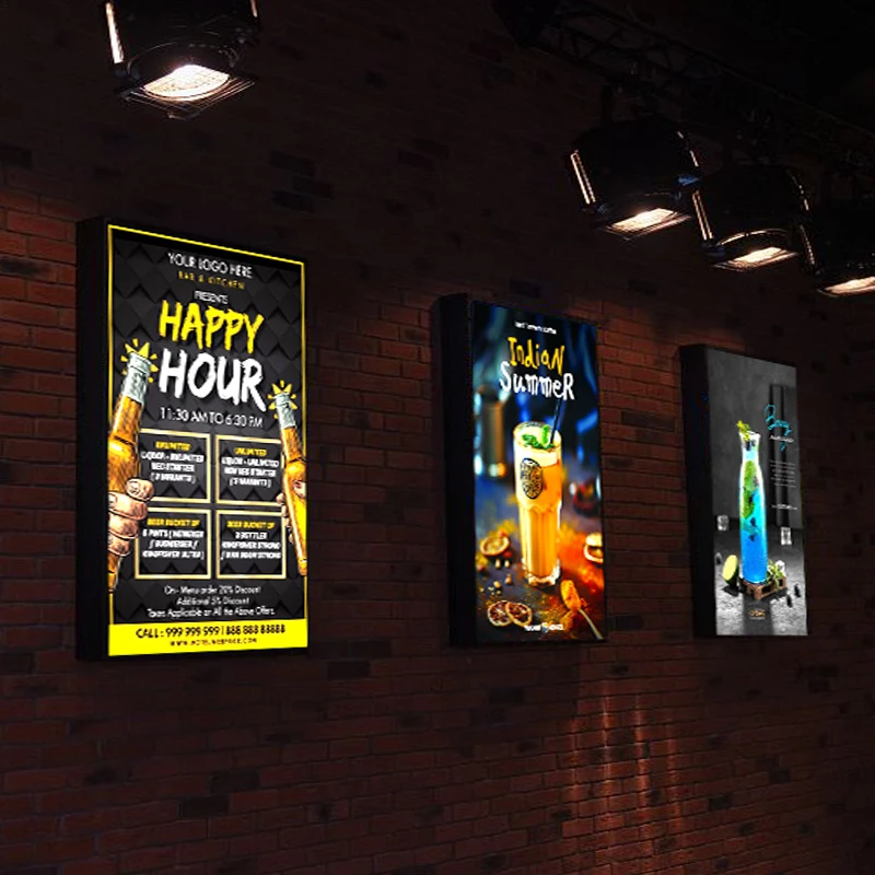 Advertising Light Box Led Menu Board for Restaurant Marketing Hanging Display Frame LED Slim Light Box