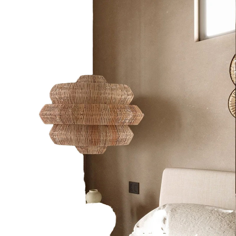 Тканые вручную винтажные Ротанговые люстры креативные художественные светильники с абажурами для декора спальни ресторана отеля