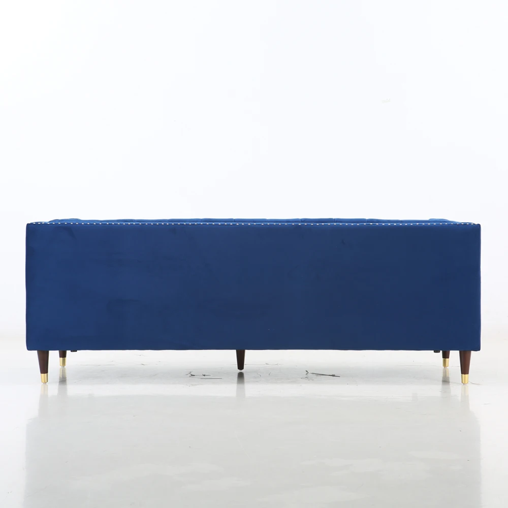 Bilik Tinggal 3 Penyelia Chesterfield Petrol Royal Dark Navy Light Blue Velvet Couch Moden Tuxedo Saluran Menegak Sofa Berlubang