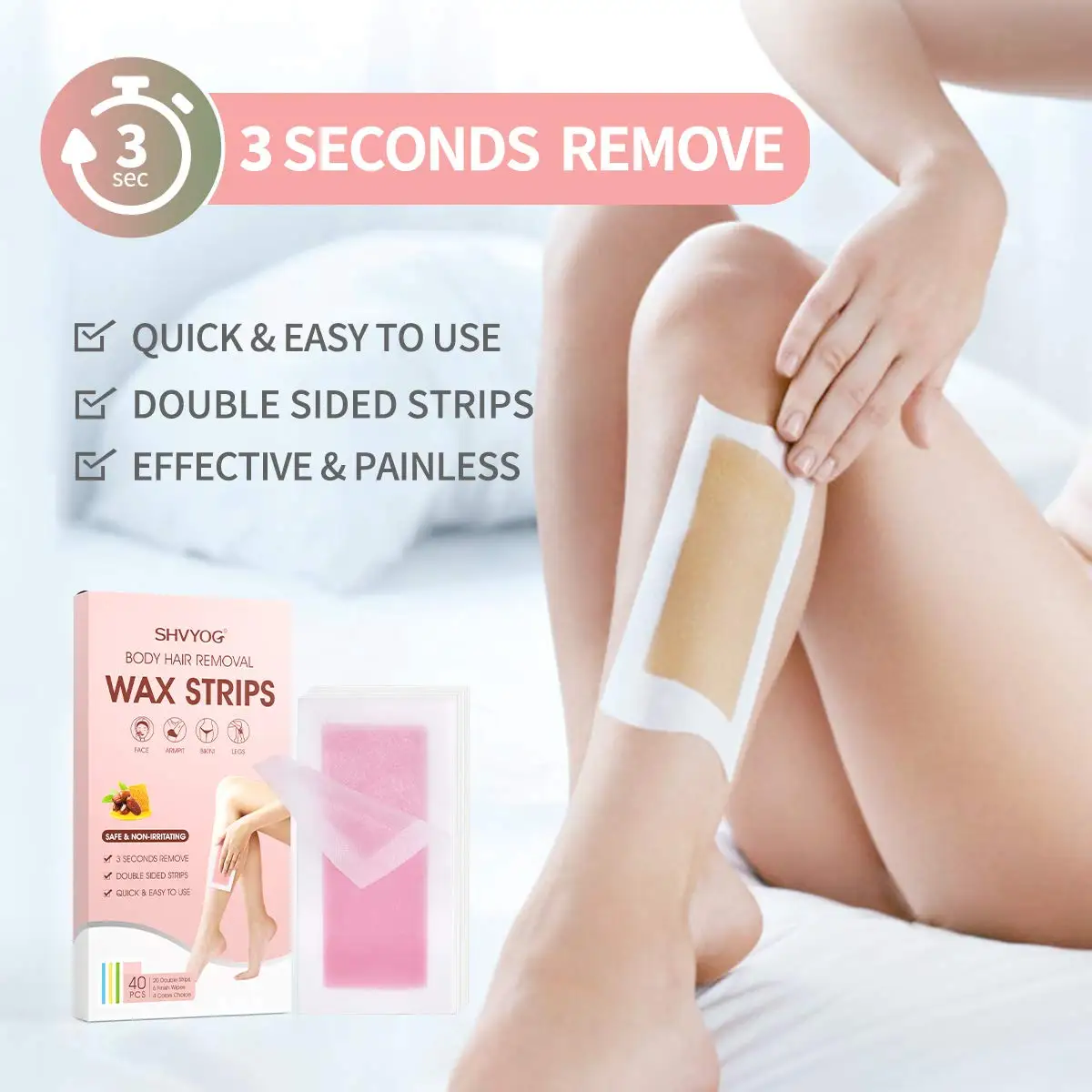 Wax Strips Shvyog Wax Hair Removal For Women Arm Armpit Leg Eyebrow,40  Count Large Size Waxing Strips With 6 Finished - Buy Wax Hair Removal,Hair  Removal Cream,Hair Removal For Women Product on