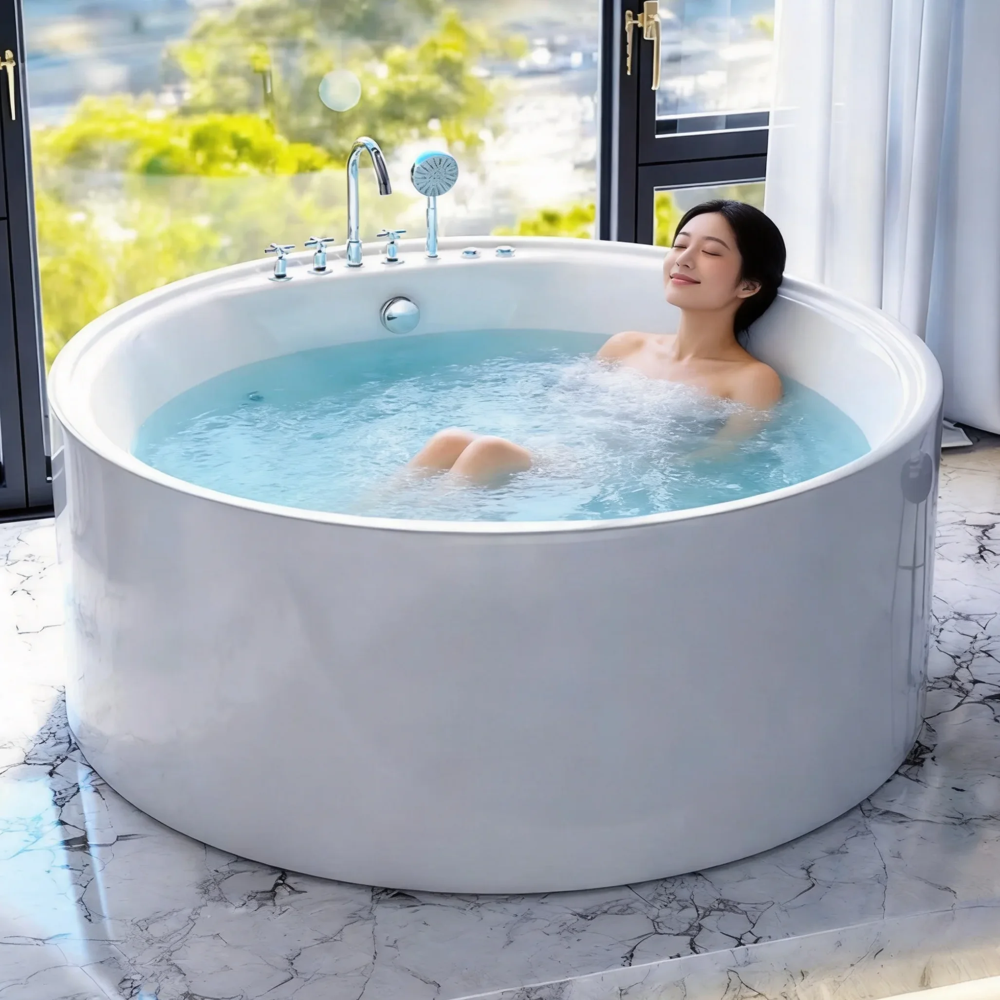 AOWE Luxury Oval Freestanding Smart Bathtub | 2 Person Acrylic Massage Soaking Tub Thermostatic Control Ozone Sterilization 6-10