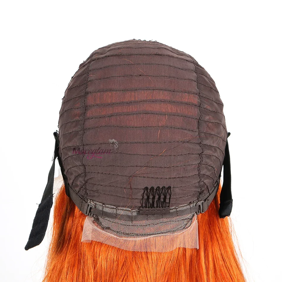 Parrucca frontale in pizzo arancione zenzero con capelli umani lisci 13x4 pre-pizzicata con mèches colorate da donna_voghion.com