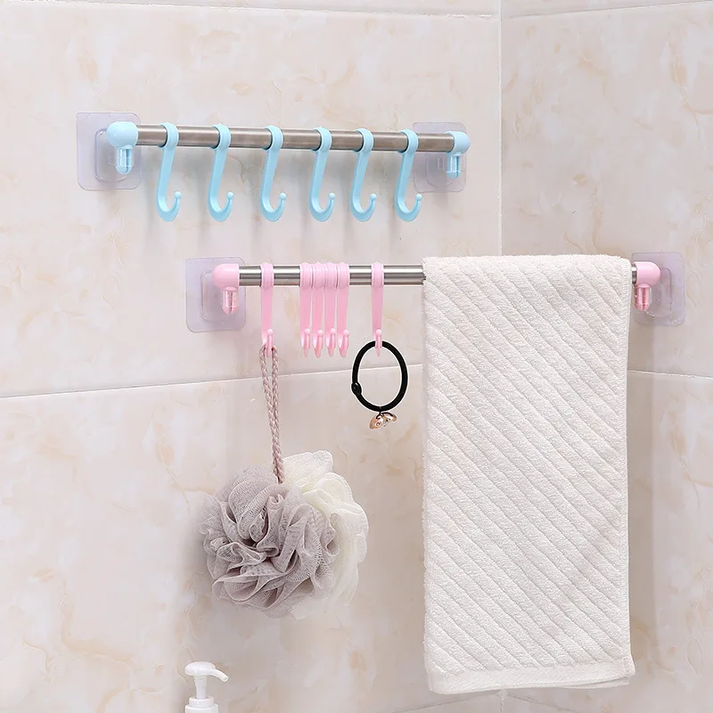 Traceless dual-use towel rack strong wall stick nail free bath towel rack wall hanging free punching manufacture