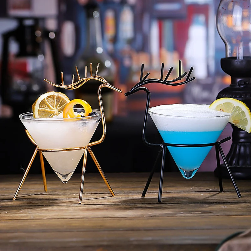 Creative Personality Fawn Iron Frame Glass Crystal Cocktail Glass Martini Glass