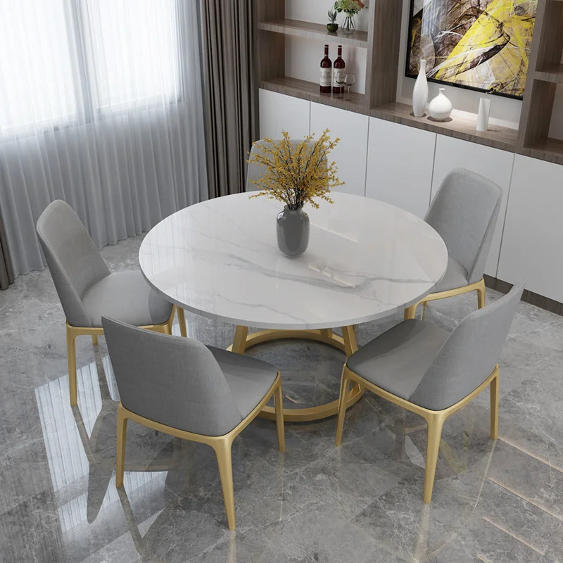 New Design 4 and 6 Seat Velvet Chairs Round Rotary Marble Top Modern Dining Table Set