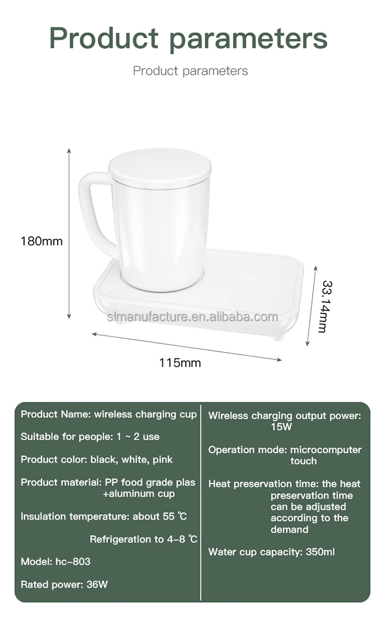 Wireless Charging 55℃ Thermostatic Coffee Mug - Aluminum