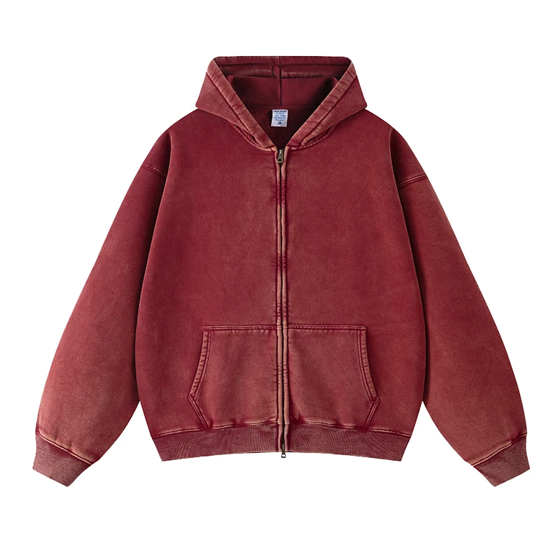 Custom Embroidery French Heavyweight Distressed Acid Wash Zip up