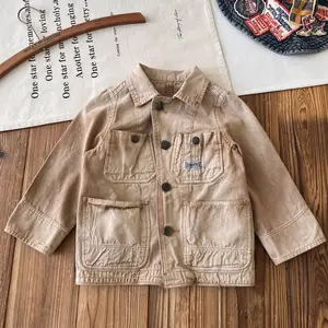 Custom Japanese-style Children's Vintage Jue Version Distressed Denim Coat Workwear Jacket Clothes for Kids