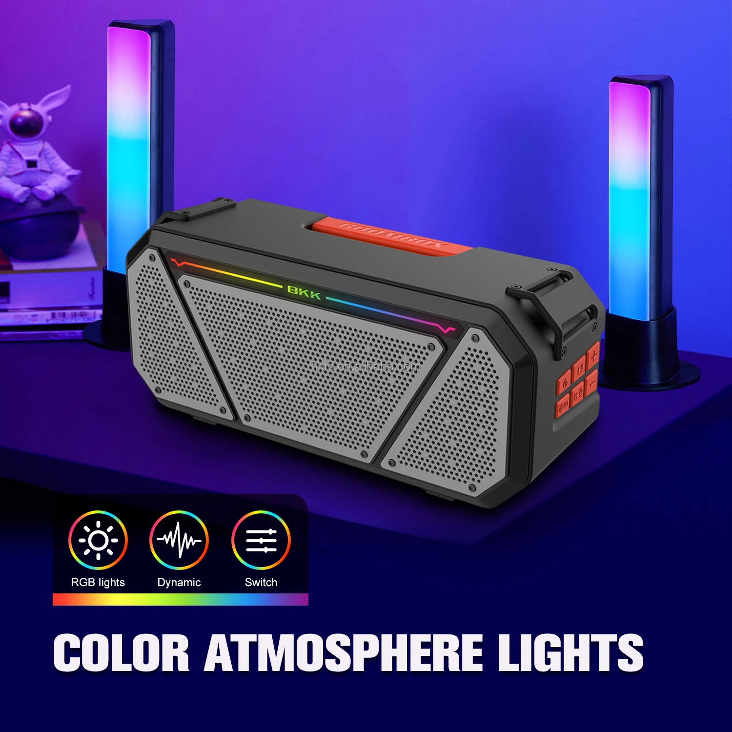 Rgb Light Party Boombox Bluetooth Speakers With Wireless Microphone
