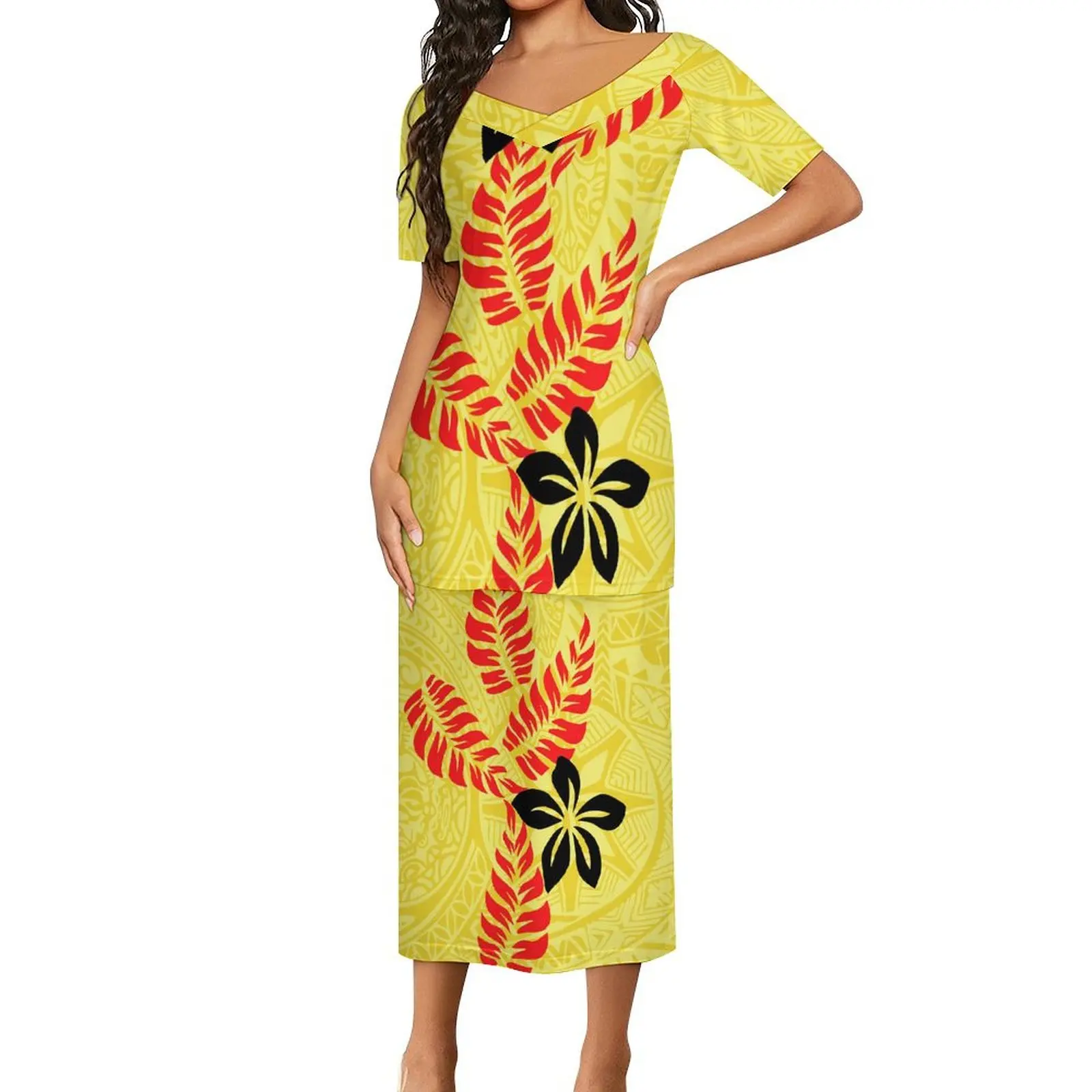 Polynesian Elei Tribal Design Custom Plumeria Hibiscus Printing Casual ...