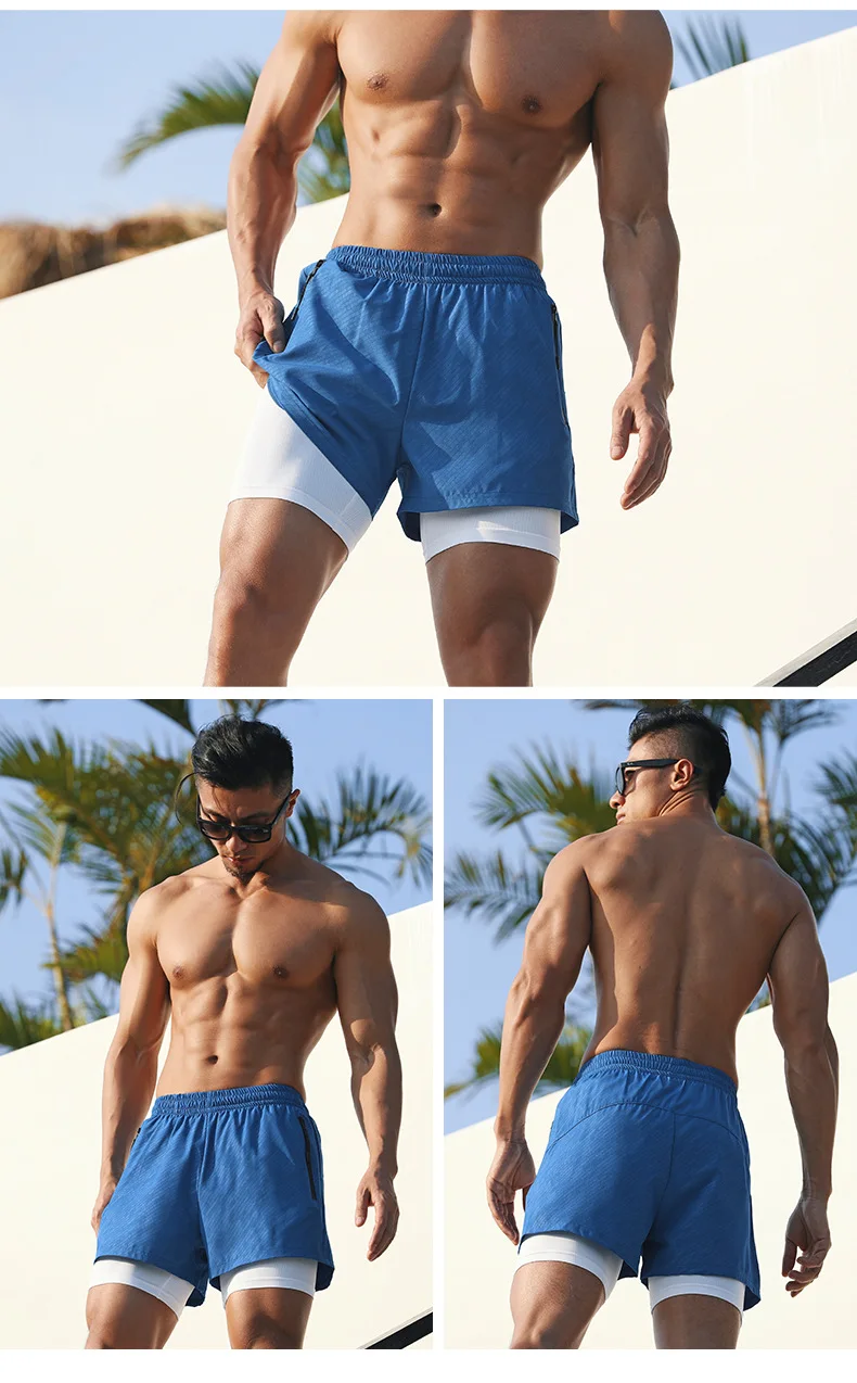 2 In 1 5 Inch Sweat Gym Shorts Men Compression Liner Woven Emed Polyester Workout Double Layer Mesh Shorts821_voghion.com
