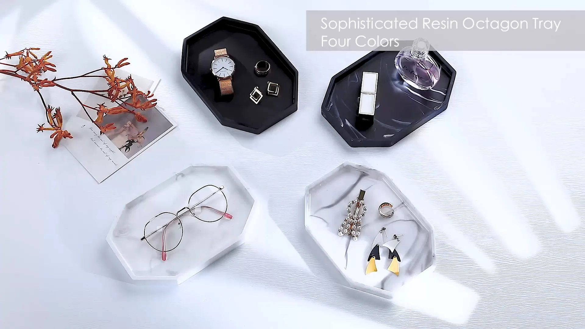 Custom Octagonal Resin Vanity Tray Black Dresser Bathroom Countertop