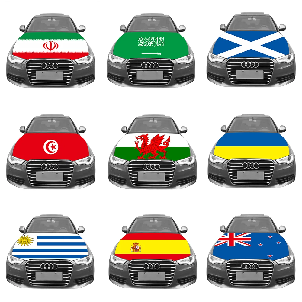 Custom Design Logo Slip-on Washable Elastic Waterproof Fabric Mexico Cloth Palestine Nation Flag Car Hood Flag