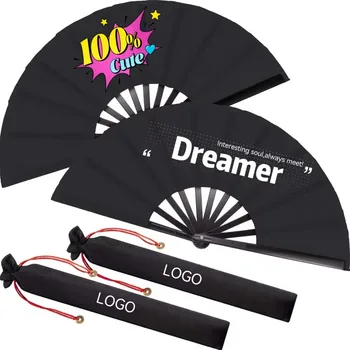 High Quality 33 Cm 13 Inch Customized Printed Large Rave Clack Folding Hand Fan for Wedding Party
