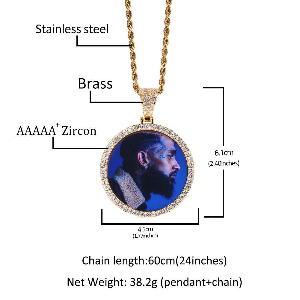 Personalized Round Shape Small Medium Large Size Photo Memory Picture Pendant Free Engraving Memory Necklace
