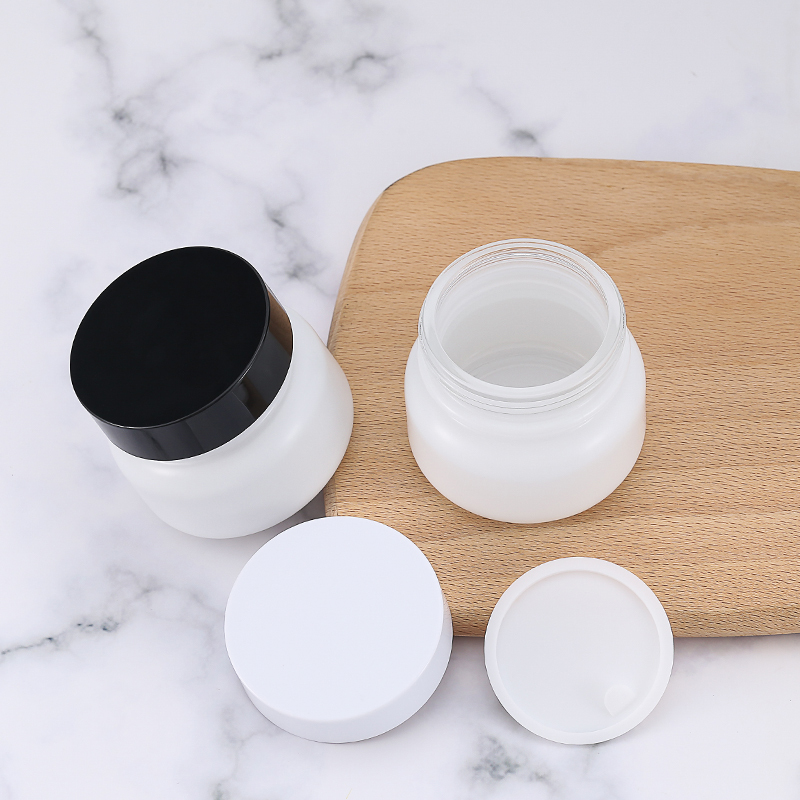 Cosmetic 50g Glass Jar Packaging White Empty Cream Jar Luxury Black Lid Eye Skin Cream Jar