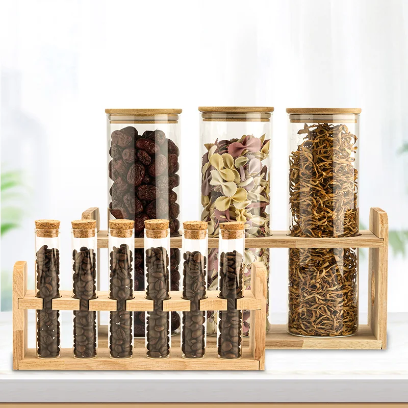 Creative Wooden Sealed Kitchen Food Storage Container Glass Sealing Jar  Bamboo Acacia Display Stand for Coffee Beans - China Glass Jar and Glass  Storage Jar price