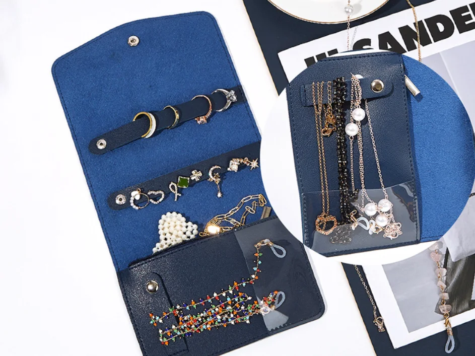 Travel Foldable Jewelry Case Bag Faux Leather Envelope Bags Rings