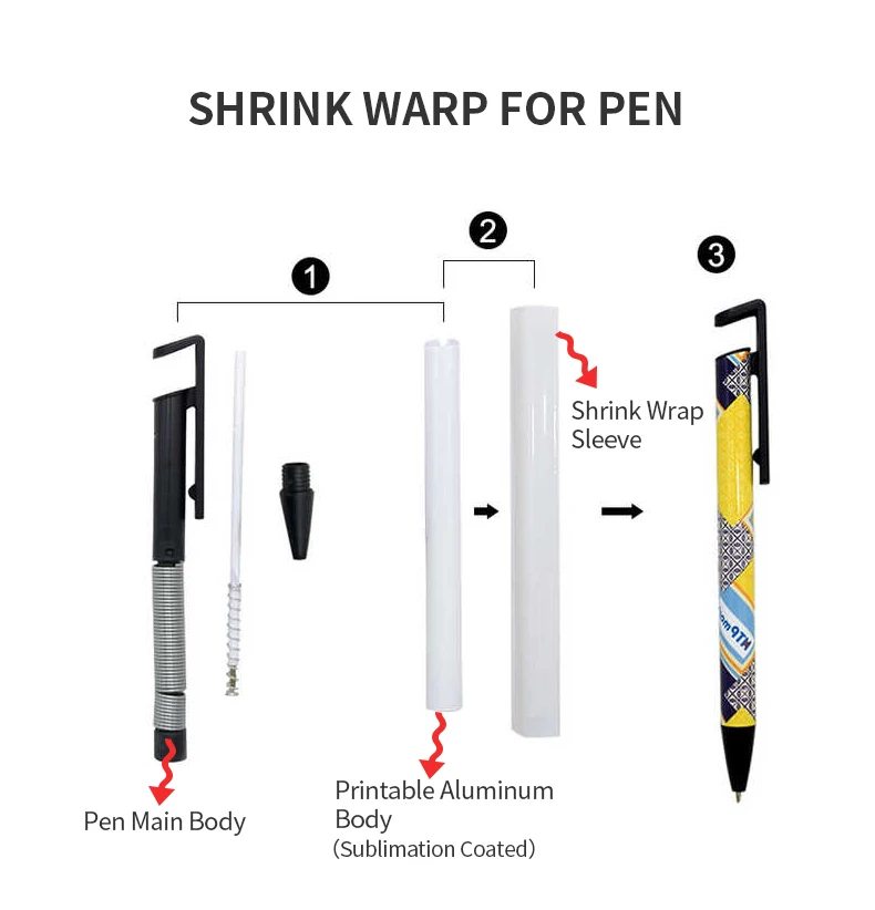 High Quality Dye Sublimation Ink Pens Blanks With Shrink Wrap Metal