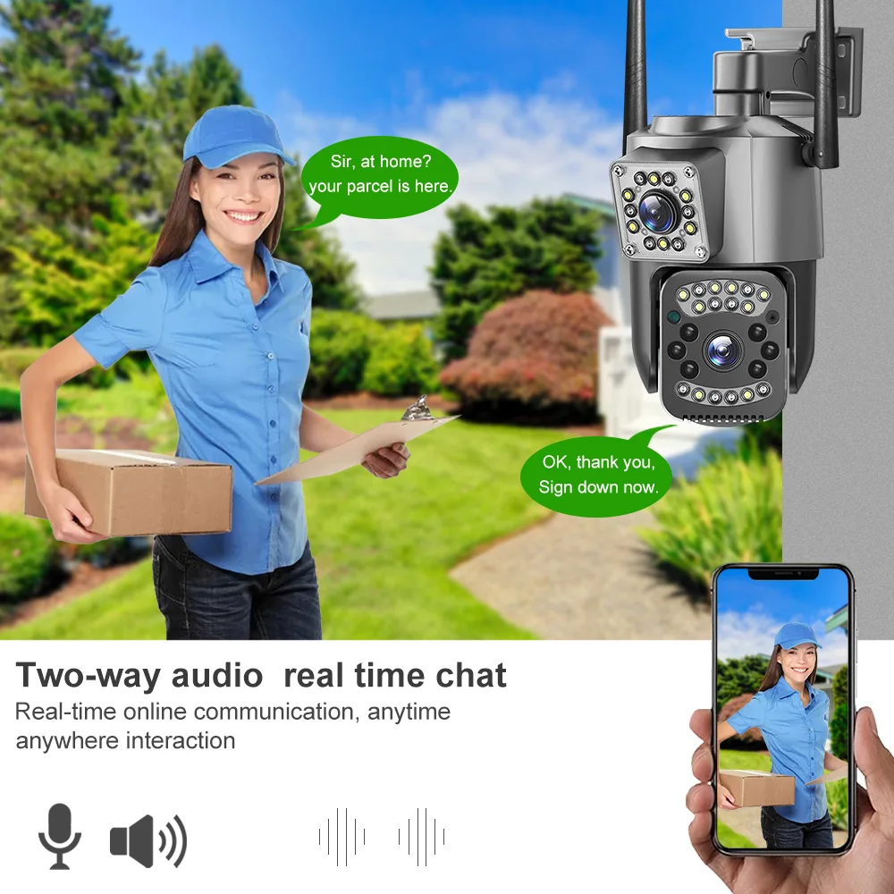 V380Pro Two Lens Ball 1080P HD Outdoor Waterproof WiFi Camera No Blind Spot Suitable Home Remote Monitor Audio Intercom 2Screens
