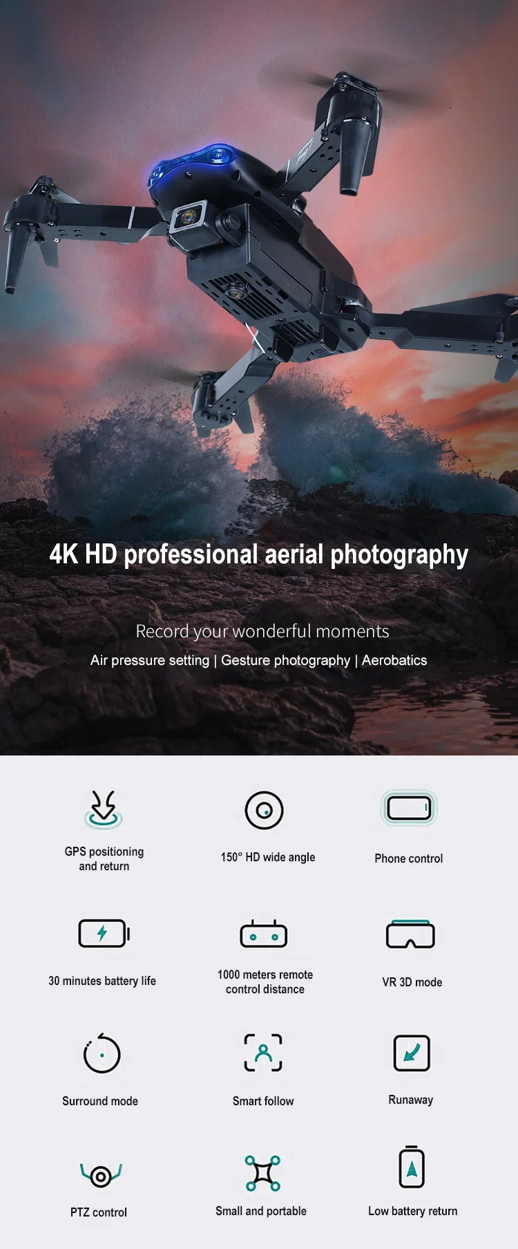 Cheap E99 4K toy drone remote control HD dual camera WiFi transmission fpv Automatic Return quadcopter Rc helicopter for kids
