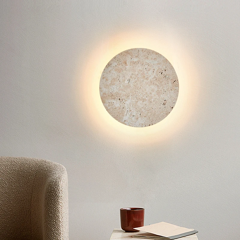 Lampe murale en pierre de travertin LED style nordique Wabi Sabi naturel, décoration murale en pierre jaune pour salon, chambre à coucher, couloir, table de chevet