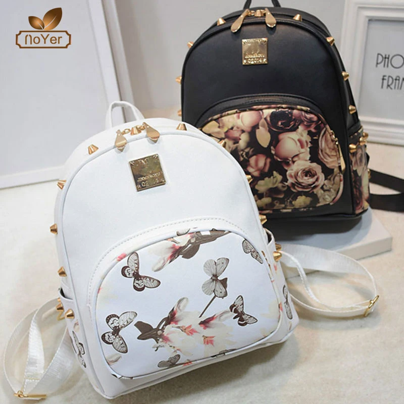 Ladies leisure travel bag fashion trend butterfly printed backpack wholesale leather backpacks