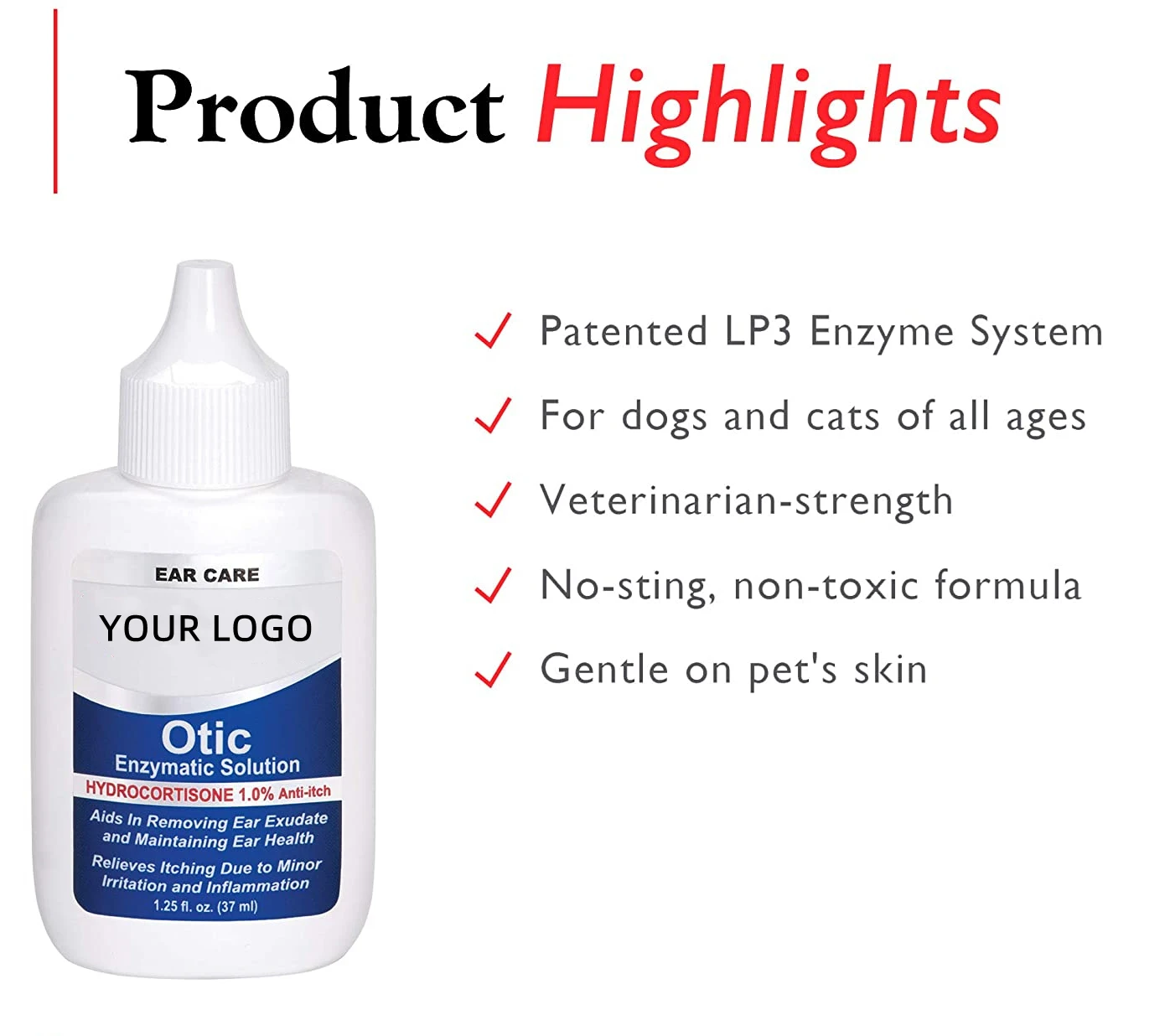 Private Label Otic Ear Solution With 1 Hydrocortisone Pet Ear Drops