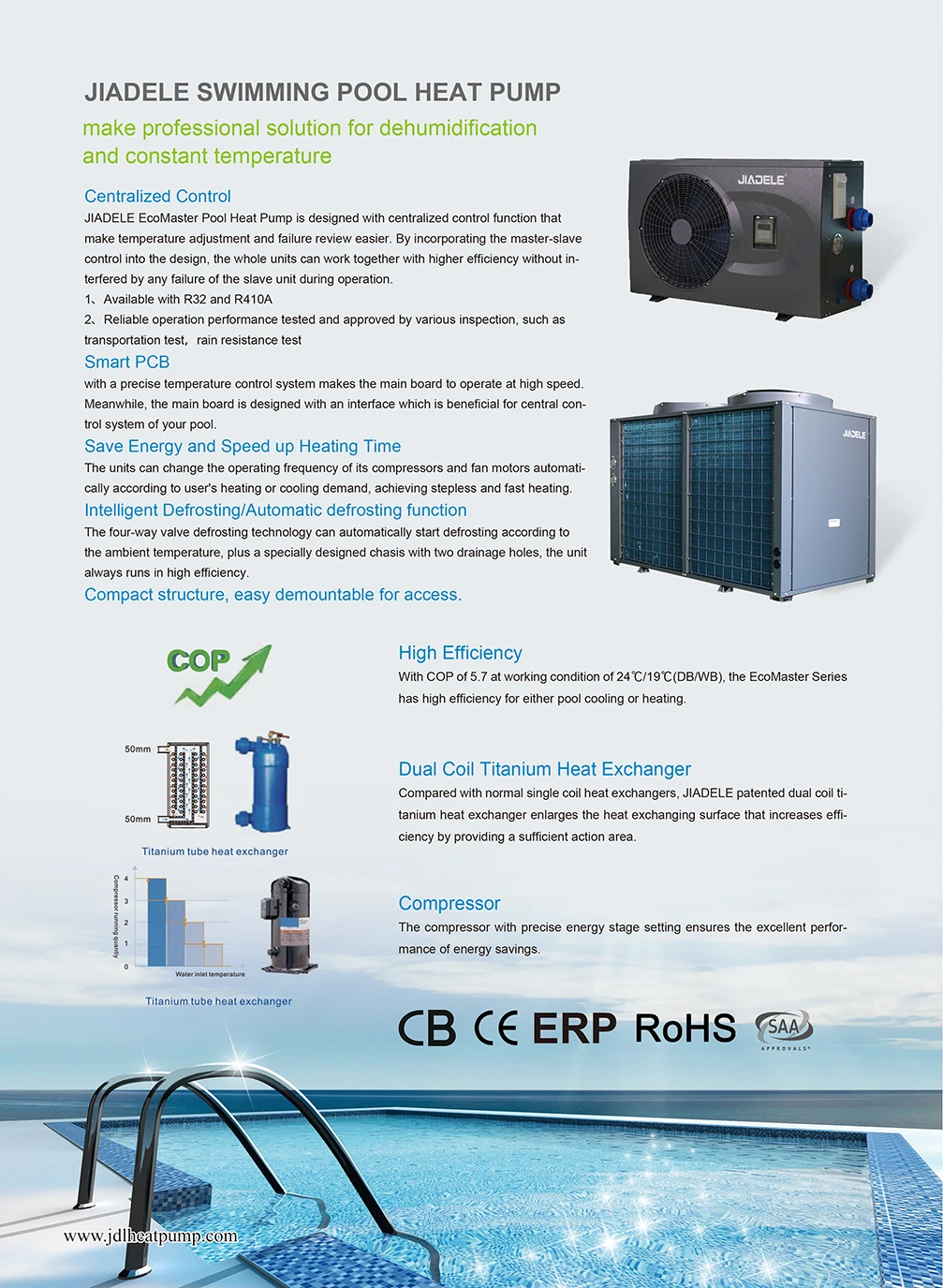 JIADELE R32 Inverter Swimming Pool Heat Pump Efficient Heating