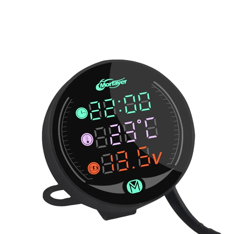 Waterproof  3 in 1 LED Night Vision Digital Display Voltmeter Voltage Temperature Gauge Time Motorcycle Meter