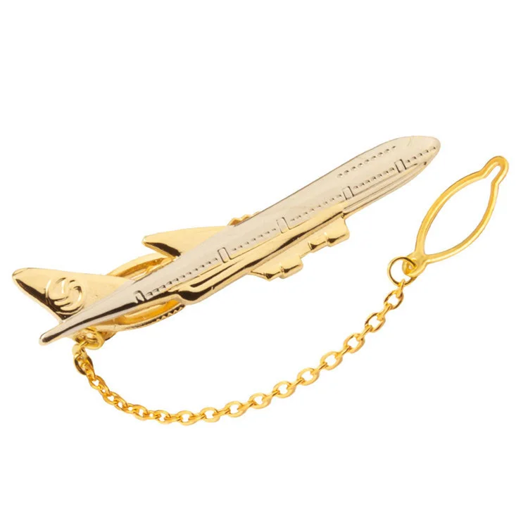 Mans Golden & Silver Airplane Shape Tie Clip Plane Cufflinks Stick Pin Wedding Gift 