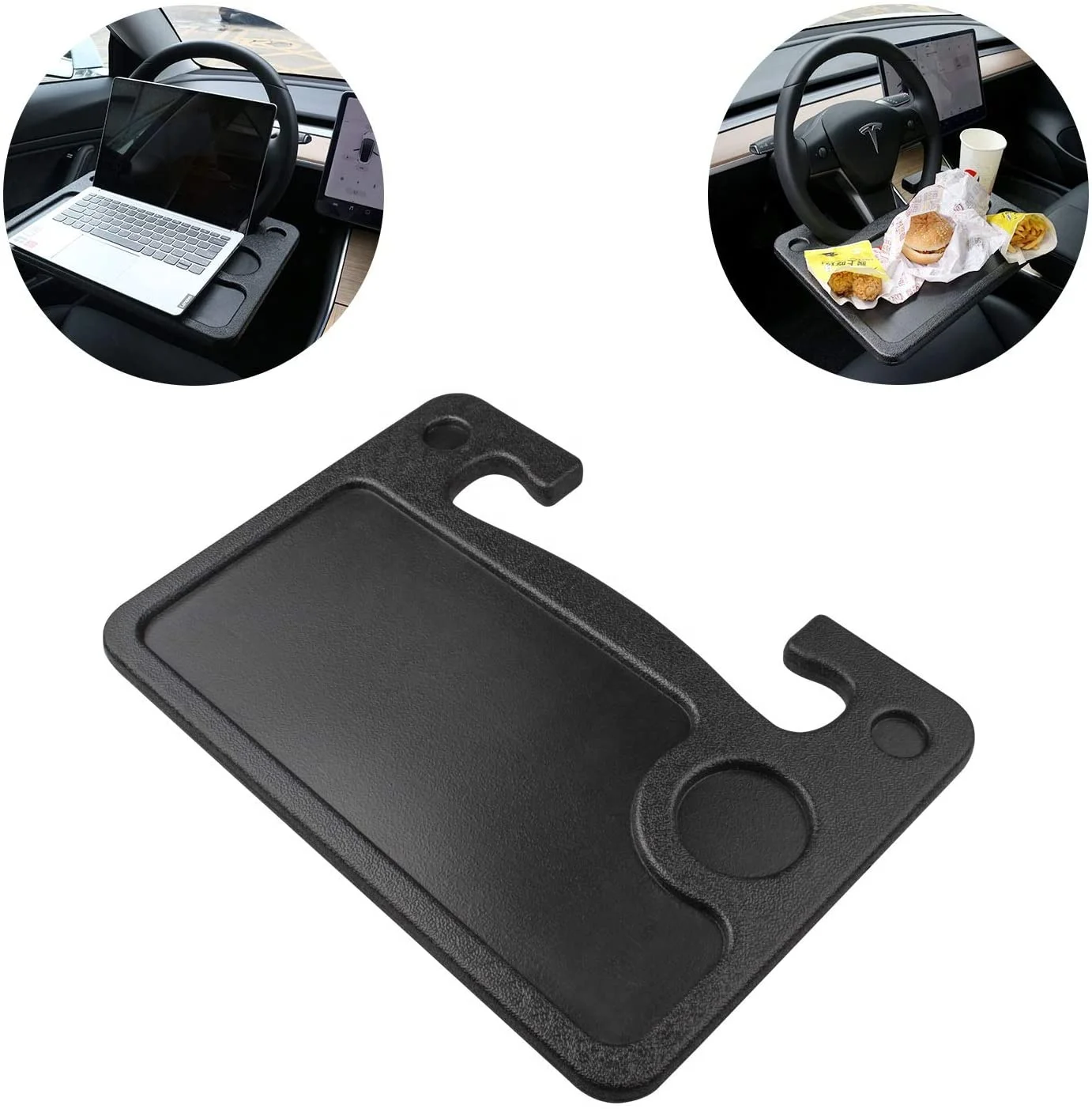 Car Interior ABS Tray Table Steering Wheel Desk Holder with Cell Phone Stand for Food Eating Laptop & Tablet Use
