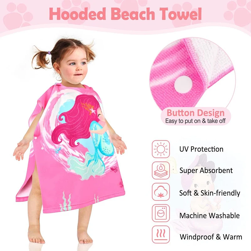 Customized Portable Kids Poncho Surf Hood Dry Changing Robes Printed Cartoon Sublimation Digital Print Towel Poncho Pocket
