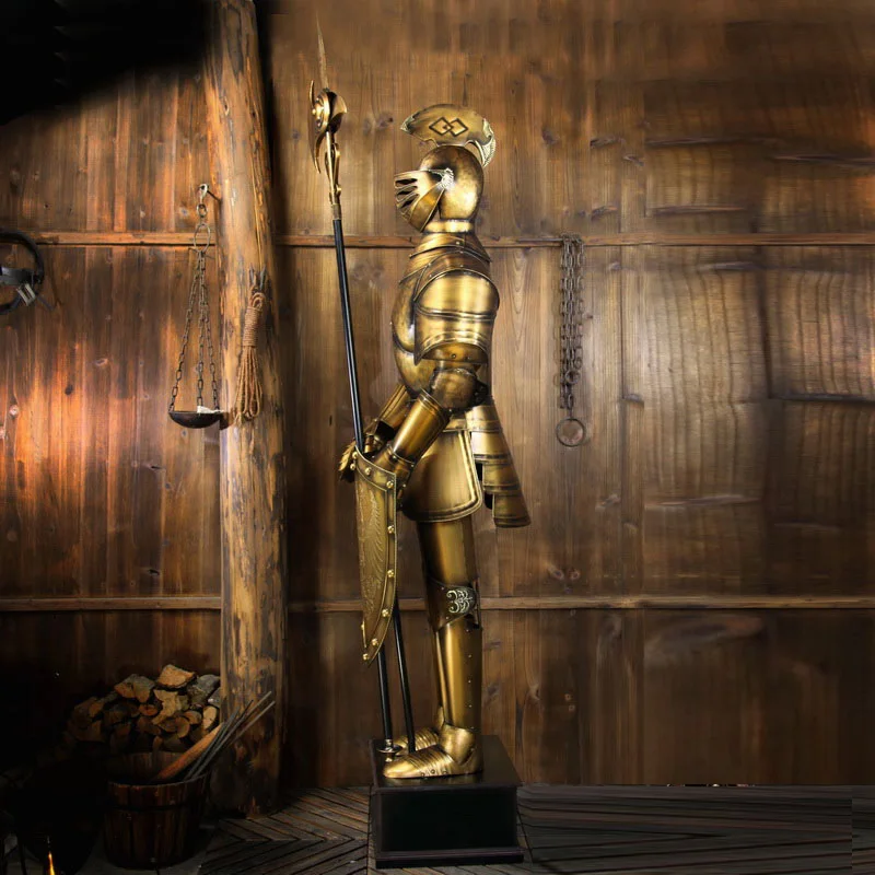 Antique Life Size Knight In Armor Statue Metal Iron Warrior Sculpture