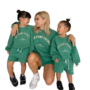 Spring Summer Sweatshirt Shorts Set Fleece Cotton Sweatsuit Mommy and Me Outfits Family Matching Clothes
