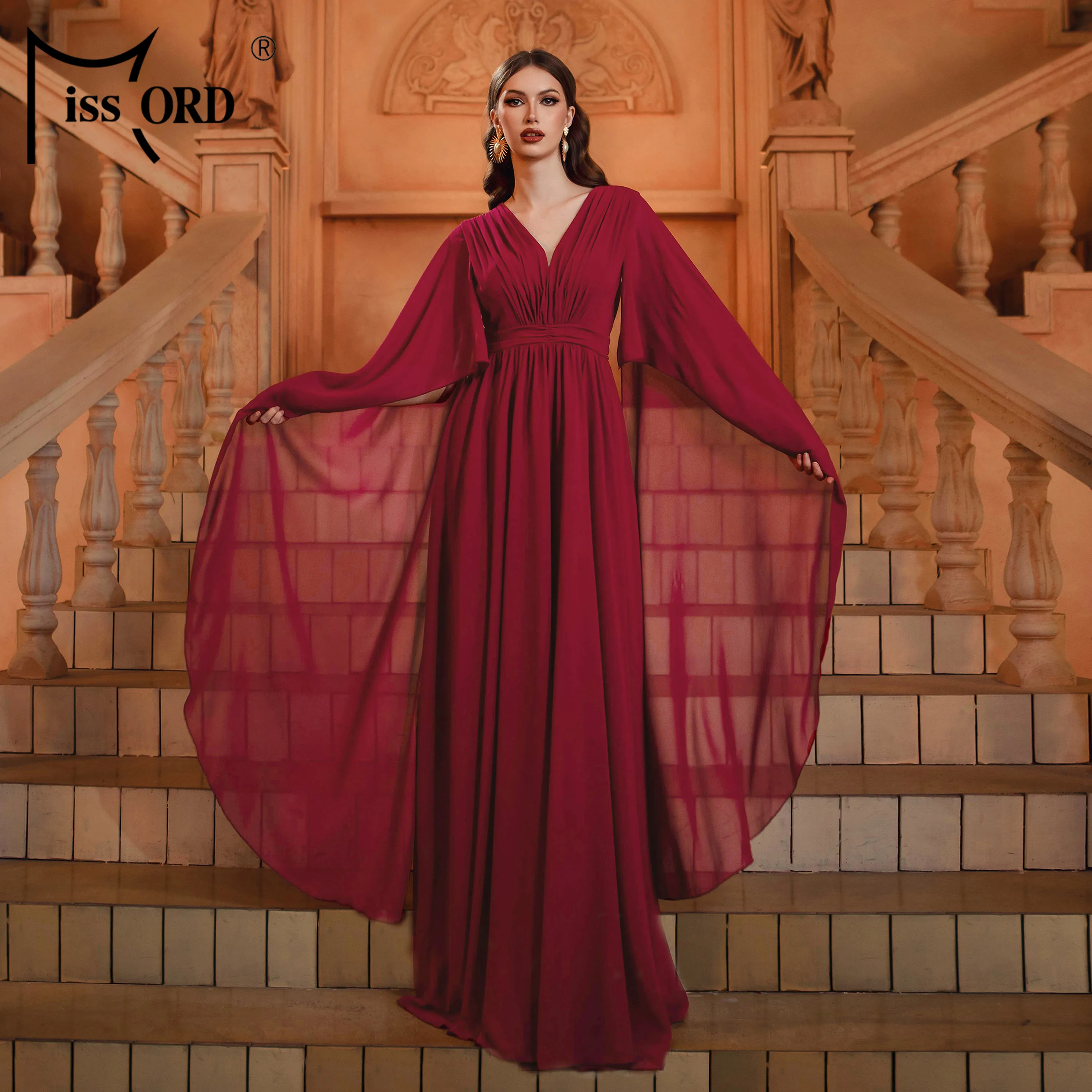 Missord V Neck a Line Elegant Women Middle Eastern Muslim Wedding Evening Gown Birthday Party Red Comfortable Dress Missord V Neck a Line Elegant Women Middle Eastern Muslim Wedding Evening Gown Birthday Party Red Comfortable Dress