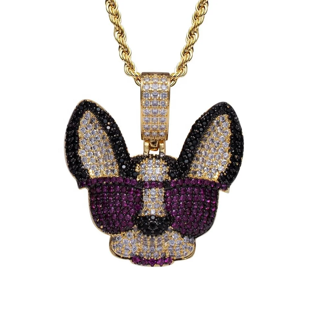 Hip Hop Colorful Cz Gold Chihuahua 